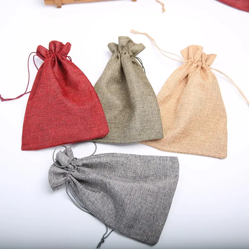 Atacado Eco Friendly Tamanho Pequeno Presente Hessian Serapilheira Juta Bag Com Cordão