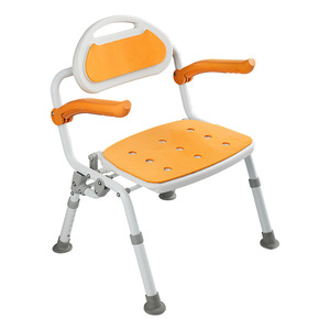 Fuyao Shower Chair Aluminum Alloy Foldable <b>Height</b> <b>Adjustable</b> Bath <b>Stool</b> For Seniors With Non Slip Pads Orange - Product Image 5
