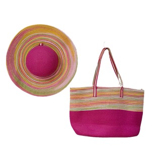 Ensemble d'été pliable 3 pièces - Chapeau de paille à large bord rayé et sac fourre-tout tressé, combo respirant de protection solaire pour l'extérieur, casquette au crochet - Product Image 5