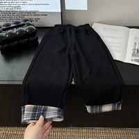Celana Kasual Anak-anak Musim Gugur/Dingin dengan Patch Fleece, Celana Kasual Berlapis Katun untuk Anak Laki-Laki, Pakaian Luar untuk Pakaian Musim Gugur.