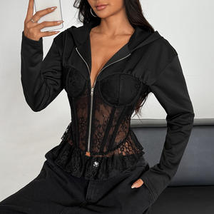 KISS ME ANGEL Top à capuche sexy pour <span class=keywords><strong>femme</strong></span>, ajouré, style streetwear, avec fermeture éclair en dentelle, corset à armatures, style niche - Product Image 3