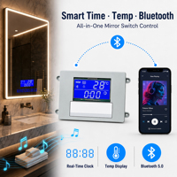 Vente en gros usine – Interrupteur tactile intelligent 4 boutons pour miroir, variateur d'intensité 12V 5A 60W avec affichage LCD de l'heure et de la température, anti-buée, OEM