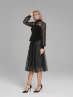 Nouvelle Robe Midi Femme Tissée Écologique Lavable avec Dentelle Creuse et Ceinture, Coupe Trapèze, Tendance, Élégante, Sexy, Noire, Décontractée pour Soirée