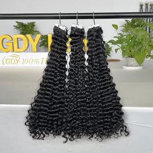 Indian Raw Virgin Natural Human Hair Double Drawn Kinky Curly Tape in Hair Extension