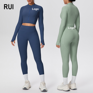 RUIQUWIN Ensemble de yoga 2 pièces grande taille pour femme, veste zippée et leggings taille haute push-up avec poches, tenue de sport active - Product Image 1