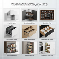 Armoires de cuisine modernes en forme de L, gris mat, grain de bois, contreplaqué personnalisé, MDF, bois massif, armoire de cuisine avec éclairage LED