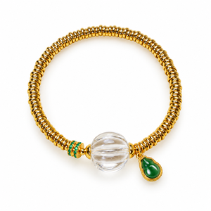 Pulsera Elástica de Cuarzo Transparente Tallada a Mano con Cuentas de Melón y Detalles Decorativos para Mujer, Venta al Por Mayor de Joyería - Product Image 1