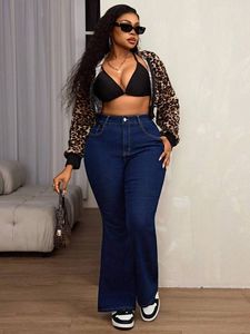 Jeans da <span class=keywords><strong>Donna</strong></span> <span class=keywords><strong>Taglie</strong></span> Forti Casual di Alta Qualità Lavati a Vita Alta Svasati in Tessuto Morbido Elasticizzato - Product Image 1