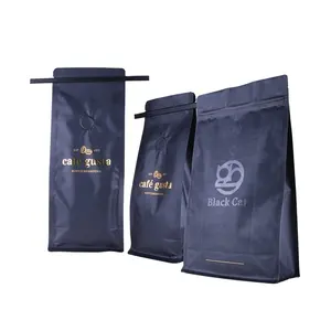 Custom Printed Compostable Biodegradable Food Grade Block Bottom Pet Food Cafe Zip Packing Pouch Coffee Packaging Bag