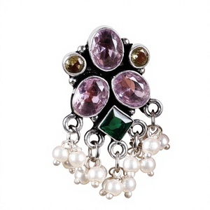 Wholesale Oxidized <b>Silver</b> Pearl <b>Earrings</b> Vintage Boho Gemstone <b>Dangle</b> <b>Earrings</b> Handmade Indian Tribal Jewelry Manufacturer - Product Image 1