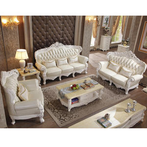 طقم غرفة معيشة أوروبي بتصميم آرت ديكو مكون من كنبة ثلاثية وكنبة ثنائية وكرسي مفرد، مصنوع من الخشب الصلب المنحوت يدويًا والجلد الطبيعي مع حشوة إسفنجية معنقدة - Product Image 3