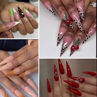 Faux ongles à presser faits main en gros, nude, stiletto, imprimés fleurs, réutilisables pour femmes
