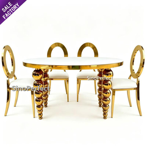 Hotel <b>Wedding</b> Event Banquet Dining Furniture Stainless Steel Golden Frame White <b>Top</b> <b>Wedding</b> <b>Table</b> Event - Product Image 1