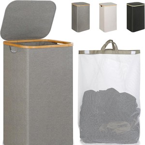 Double Tier <b>Foldable</b> <b>Laundry</b> Bag with Lid and Inner Pocket for Storing Dirty Clothes Durable PP+Oxford Cloth Bathroom Use - Product Image 1