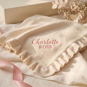 Jeté de canapé en coton luxueux, broderie personnalisée avec nom et texte, bords festonnés, doux, respirant, respectueux de la peau, léger - Product Image 3
