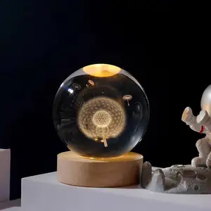 Hitop 3D Galaxy sfera di cristallo in legno con Base USB carica 6CM luce notturna regalo di compleanno camera da letto decorazione sfera di cristallo luce