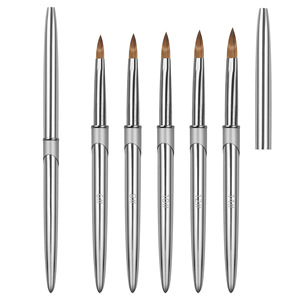 Pinceau à ongles en nylon taille 6-14, pinceau plat avec couvercle, manche en métal pour poudre acrylique, nail art - Product Image 2