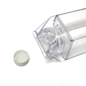 Bouteille d'eau en plastique transparente carrée de 1 litre, forme de carton de lait, prix bas, en stock - Product Image 1