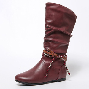 รองเท้าบูทผู้หญิงแบบถักเปีย แต่งระบาย ปลายมน ส้นแบน ความยาวครึ่งน่อง ดีไซน์เฉพาะตัว สวมใส่สบาย ใช้งานได้หลากหลาย เหมาะสำหรับเดินทาง ปาร์ตี้ วันหยุด และแฟชั่น - Product Image 5