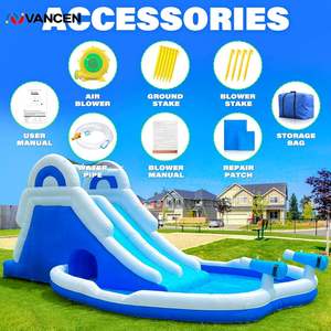 Toboggan aquatique gonflable double <span class=keywords><strong>avec</strong></span> mur d'escalade et <span class=keywords><strong>piscine</strong></span>, 17,7 pieds, en Oxford durable, château gonflable, parc aquatique d'été pour enfants - Product Image 4