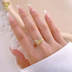 Wholesale Fashion High Quality 18K Gold Plated Setting Cubic Zirconia Butterfly Ring For Women