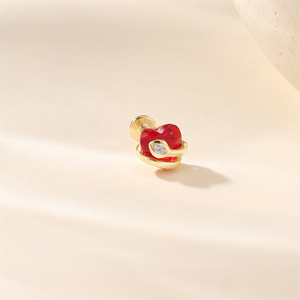 925 Sterling <b>Silver</b> 18K Gold Plated Heart Snake Flat Back Piercing Stud <b>Earring</b> Minimalist Dainty Cartilage Helix <b>Tragus</b> Jewelry - Product Image 3
