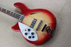 Bajo eléctrico Flyoung Cherry Sunburst para zurdos con 4 cuerdas y cuerpo semi-hueco - Product Image 2