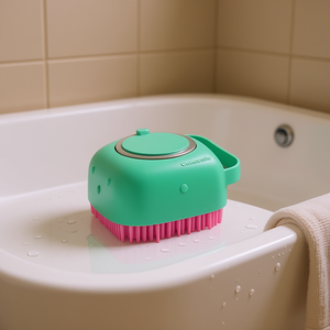 Cepillo de aseo para mascotas GroomBathing, de silicona ergonómica con cerdas densas, mango azul y rosa, herramienta para baño y masaje de mascotas - Product Image 2