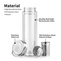 Bouteille à Infuseur à Thé en Verre à Double Paroi Étanche Emode avec Passoire pour Thé en Feuilles Libres et Eau aux Fruits