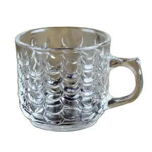 Arabic style embossed big mouth glass beer mug for tea hot drink coffee Latte juice cup with handle bar