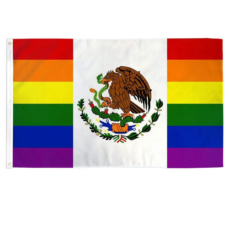 मैक्सिकन इंद्रधनुष झंडा स्पॉट रेशम स्क्रीन इंद्रधनुष झंडा 100D पॉलिएस्टर 3*5 फीट धातु तांबे बकसुआ मेक्सिको इंद्रधनुष 3x5 झंडा