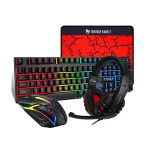 RGB 4 in 1 Gaming Keyboard And Mouse Headset Mouse Pad Keyboard Ergonomic Light Mechanical TF800 4 in 1 Gaming Combo Set