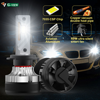 Kit de phares de voiture Gview G12W H7 avec ventilateur de refroidissement, faisceau haut/bas, branchement direct, ampoules LED H18 Canbus, ampoules LED H7 H18, lot de 2
