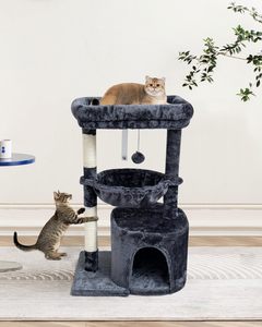ต้นไม้ลับเล็บแมวสีเทาอ่อน 3 ระดับ สไตล์น่ารัก วัสดุขนกำมะหยี่ - Product Image 4
