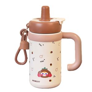 แก้วน้ำสแตนเลสลายการ์ตูนพร้อมหูจับ สายคล้องคอ และหลอดดูด แก้วกาแฟพกพา - Product Image 4