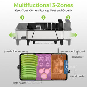 Scolapiatti Estensibile in Acciaio Inox WIREKING, Porta Pentole e Coperchi Sopra il Lavello, Scaffale per Asciugatura Piatti, Organizzatore per Cucina - Product Image 2