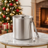 Seau à glace moderne en acier inoxydable à double paroi isolé sous vide Wuyi Camol, écologique, 1,3 L, avec couvercle, personnalisable, argenté, outil de bar à vin