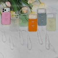 Coque de téléphone mignonne avec nœud et paillettes, cadre d'appareil photo en strass, bracelet perlé, protection pour iPhone 17 Pro Max Samsung Redmi