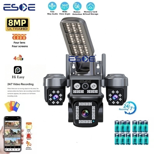 2-in-1 Solar-Powered Security Camera and Street Light 8MP Outdoor Waterproof 4G Four Lens AI Hieasy App Security CCTV Camera