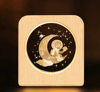 Boule photo 3D en cristal avec lumière LED, base en bois, lampe de table moderne écologique, coffret cadeau, décoration de table pour salon