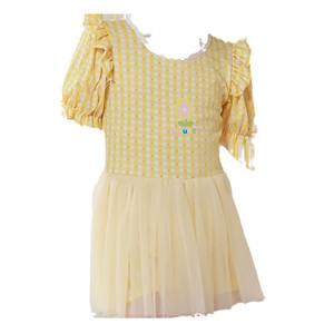 Traje de Baño de una Pieza para Niñas Baiya, Amarillo a Cuadros, Estilo Princesa, Malla Elástica, Secado Rápido, 6-10 Años - Product Image 5