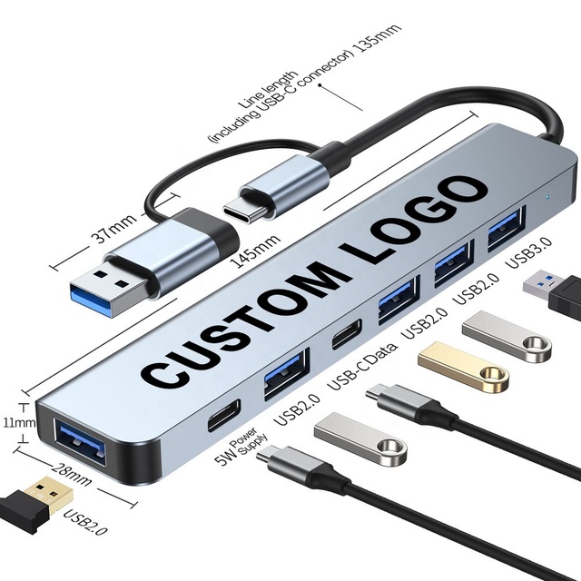7 in 1 USB-C PD 5W 4K 30HZ Laptop Docking Station 3.0 Splitter Hub Aluminum Alloy High-Speed for Macbook & Mobile Phone Stock