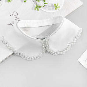 Collar de perlas de encaje estilo Peter Pan blanco desmontable para <span class=keywords><strong>mujer</strong></span>, <span class=keywords><strong>cuello</strong></span> <span class=keywords><strong>falso</strong></span> decorativo bordado de lujo para suéter y <span class=keywords><strong>camisa</strong></span> - Product Image 1