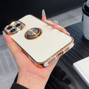 เคสโทรศัพท์ TPU อิเล็กโทรเพลทมันวาวพร้อมห่วงจับแม่เหล็กสำหรับ12/13/14/15/16/17 PRO MAX ดีไซน์ขอบทองอย่างมีสไตล์ - Product Image 5