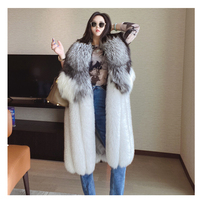 Gilet en fourrure de renard véritable, long, en fourrure de renard argenté authentique, sans manches, luxueux, pour femme, hiver, vêtement d'extérieur moelleux