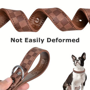 Collar de perro de cuero suave para perros pequeños y medianos Durable ajustable a prueba de olores PU Plaid collares para mascotas con a prueba de óxido - Product Image 2