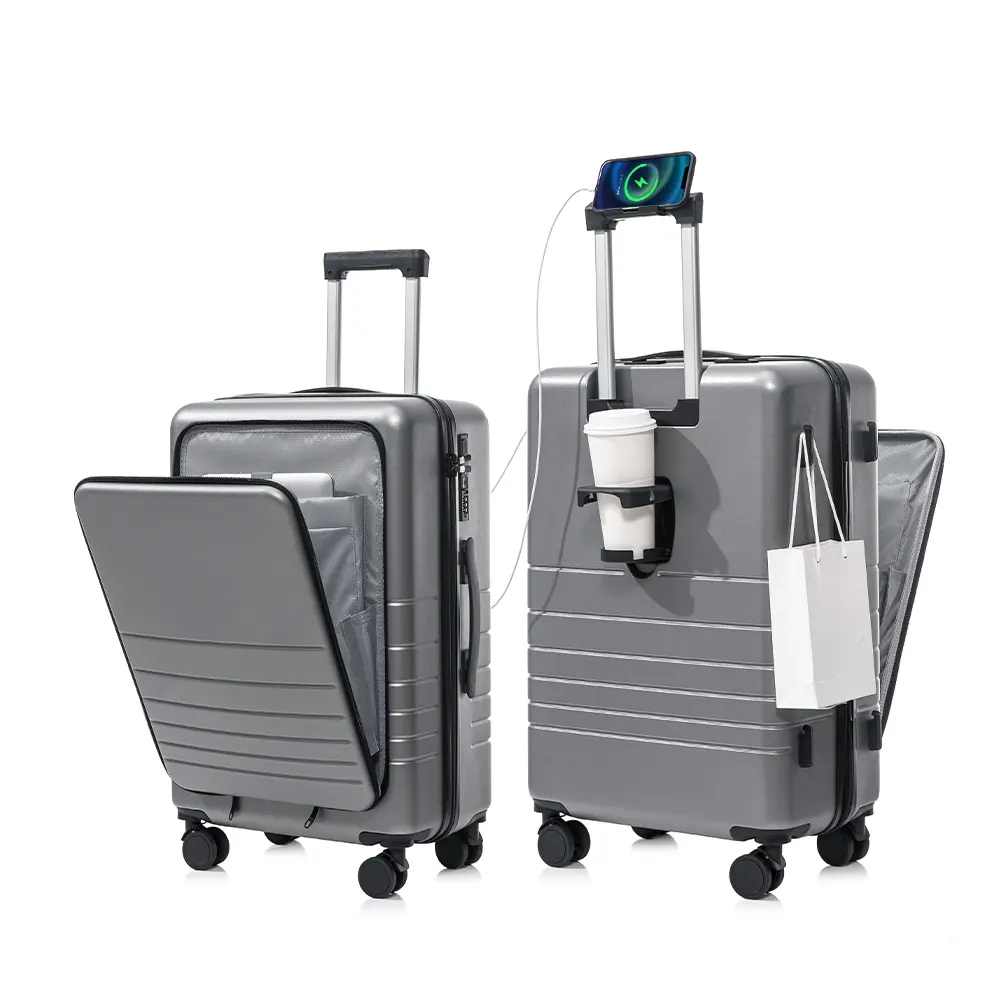 2024 Новое поступление многофункциональный передний открытый багаж легкий модный чемодан дорожный Багаж с USB-зарядным устройством
