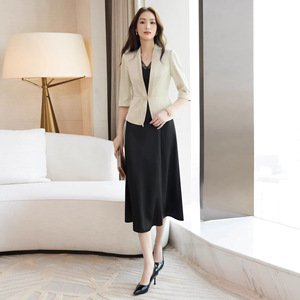 Women's Elegant Black Satin Blazer Mid Sleeve Slim Fit Casual Summer Style With Pocket Solid Color - Product Image 2