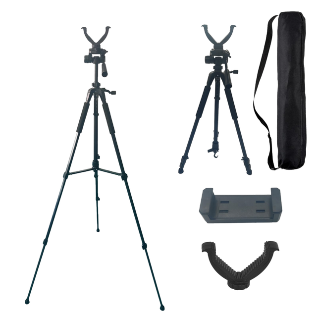 Kingjoy Portable Waterproof Shockproof Hunting Tripod Stand Bubble Level 25"-68" Adjustable Legs Aluminum Support V Yoke Head