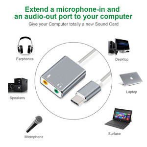 Carte son externe, alliage d'aluminium Type C carte son stéréo externe adaptateur audio 3.5mm pour téléphone portable ordinateur Live Sound C - Product Image 4
